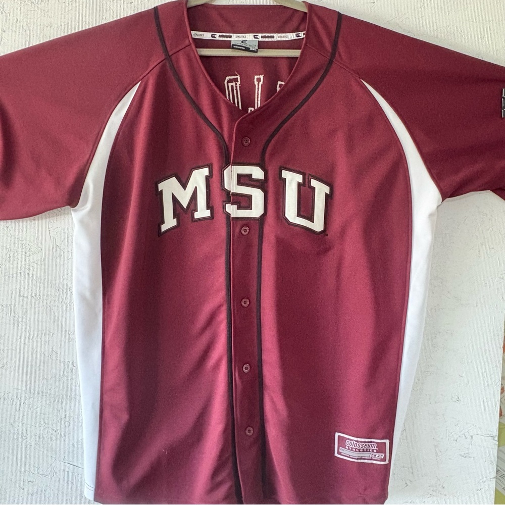 Colosseum Collegiate MSU Bulldogs Maroon Baseball Jersey 2XL Raglan Sleeves - Picture 9 of 12